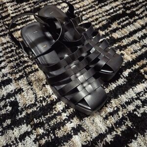 Black Women's Woven Strap Heeled Sandals